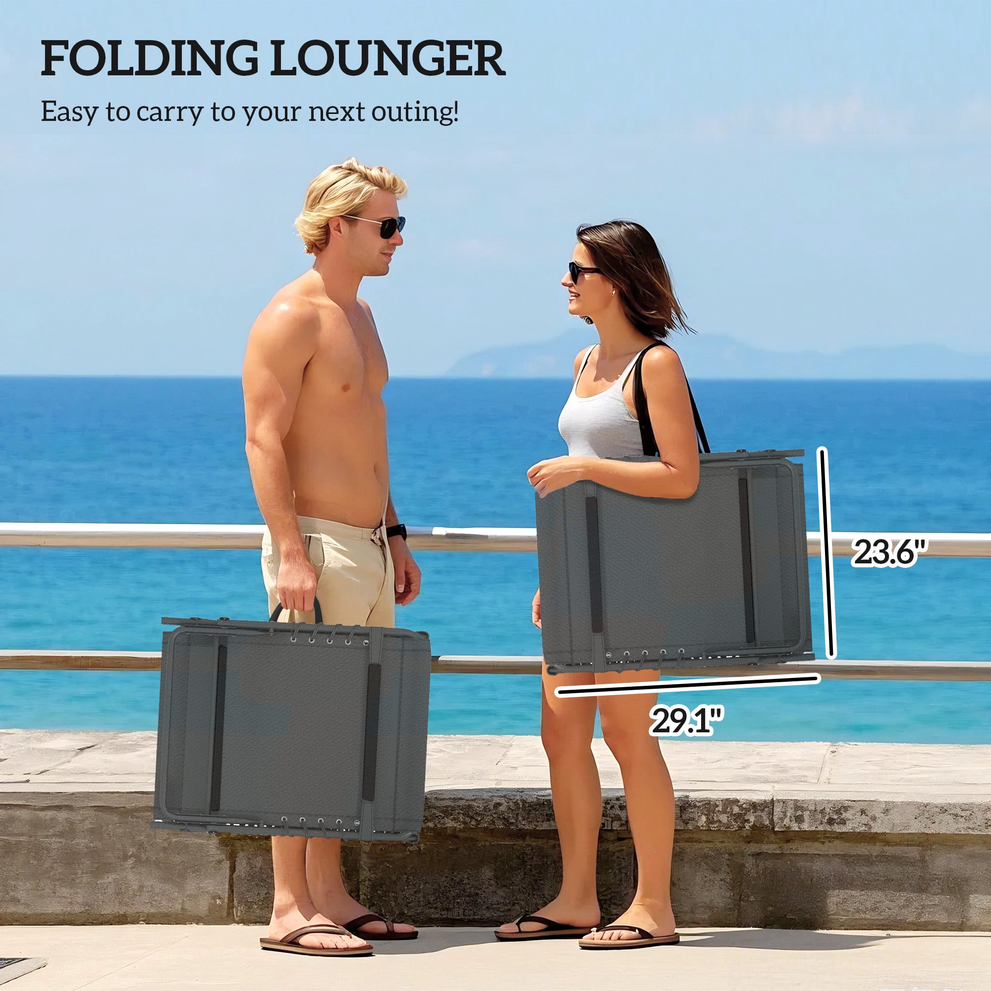 Outdoor Chaise Lounge Chair Set of 2, 5-Level Adjustable Folding Pool Lounge Chairs with Cushions, Gray