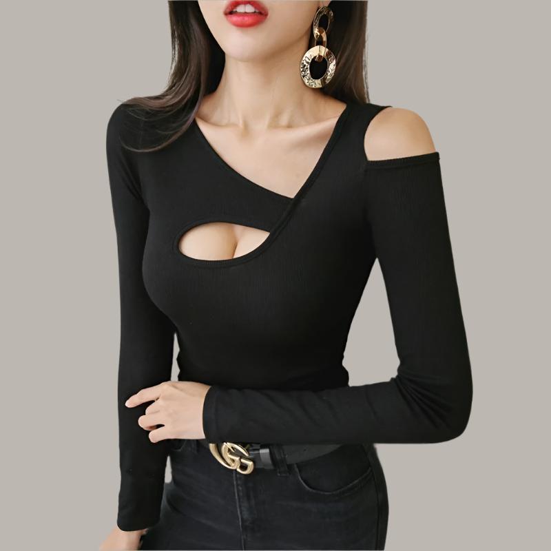 Women's Hollow Out Oblique Neck Off Shoulder T-Shirt