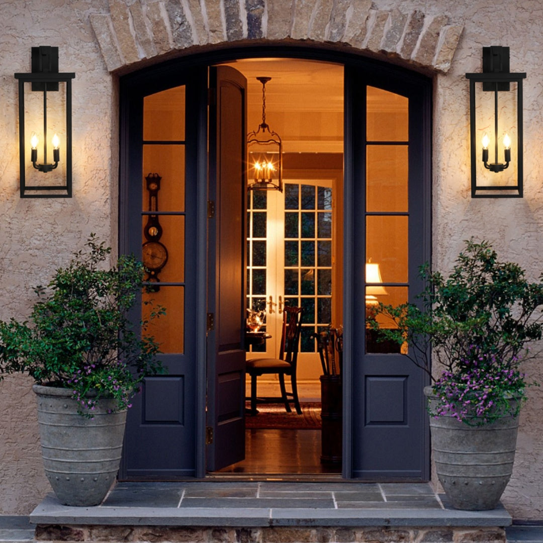 26in  H 1ps Modern Outdoor Wall Lanterns With Black Metal Frame And Clear Glass, 4 E12 Bulb Socket, Weatherproof Wall Sconces For Porch, Garden, Patio  No Bulbs