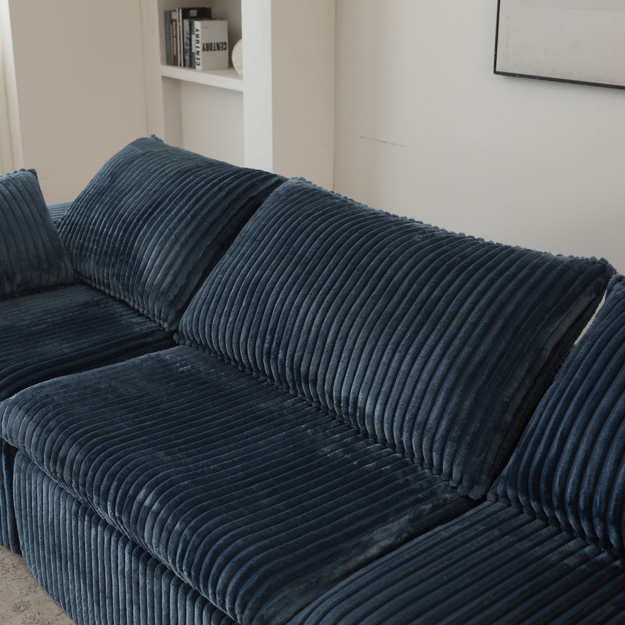 157.6Cloud Sofa,Corduroy Fabric,Deep Seat Couches,Double-layer Design,Removable  Cushion,No Assembly,DIY Combination For Living Room, Bedroom,Conference Room ,Apartment,Blue