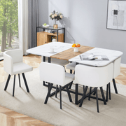 Modern Minimalist Style MDF Marble Pattern Joinery Dining Table With PU Leather Dining Chairs Six Piece Set, Suitable For Modern Minimalist, Nordic, Or Industrial Styles.