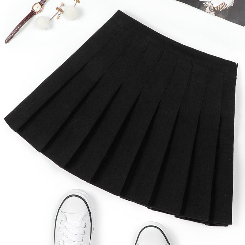 Autumn And Winter Pleated Skirt Solid Color Woolen Winter Skirt