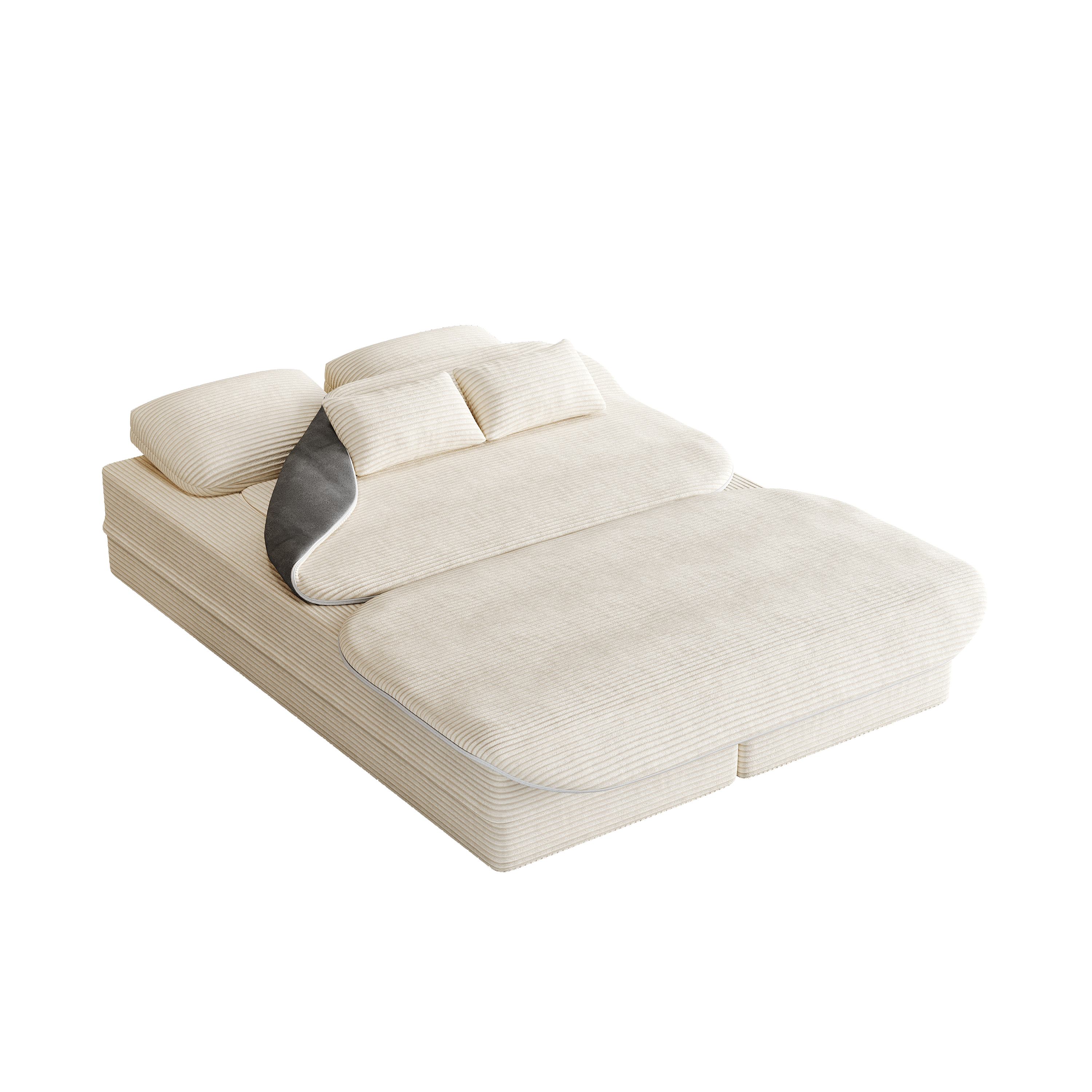 75  2-in-1 Foldable Sofa,Convertible Sleeper Foam Sofa Bed With Multi Functional Blanket, Corduroy Floor Folding Sofa Bed,  Floor Sofa Lounge Sofa For Living Room Bedroom Lounge Studio