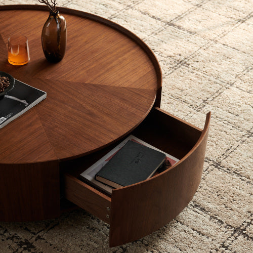 39.3-inch Coffee Tables, Circular Walnut Design, Suitable For Living Rooms, Walnut Material, Suitable For Bedrooms, Living Rooms, And Offices