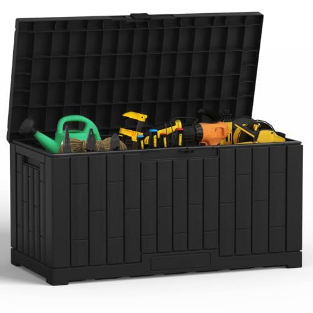 60-gallon Deck Box, With Handle And Lockable Resin Outdoor Storage Box, UV-resistant And Waterproof Storage Box