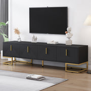 ON-TREND Modern TV Stand With Metal Legs And Gold Handles For TVs Up To 80'', Media Console Table With Cabinets And Adjustable Shelves, Luxury TV Cabinet With Geometric Lines For Living Room, Black