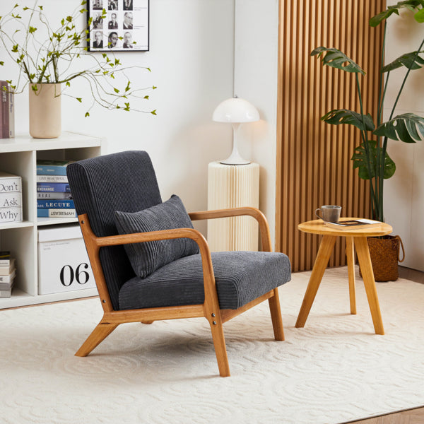 Mid-Century Modern Accent Chair, Arm Chair Living Room Chairs With Pillow Upholstered Reading Chair With Solid Wood Frame & Living Room Bedroom Balcony