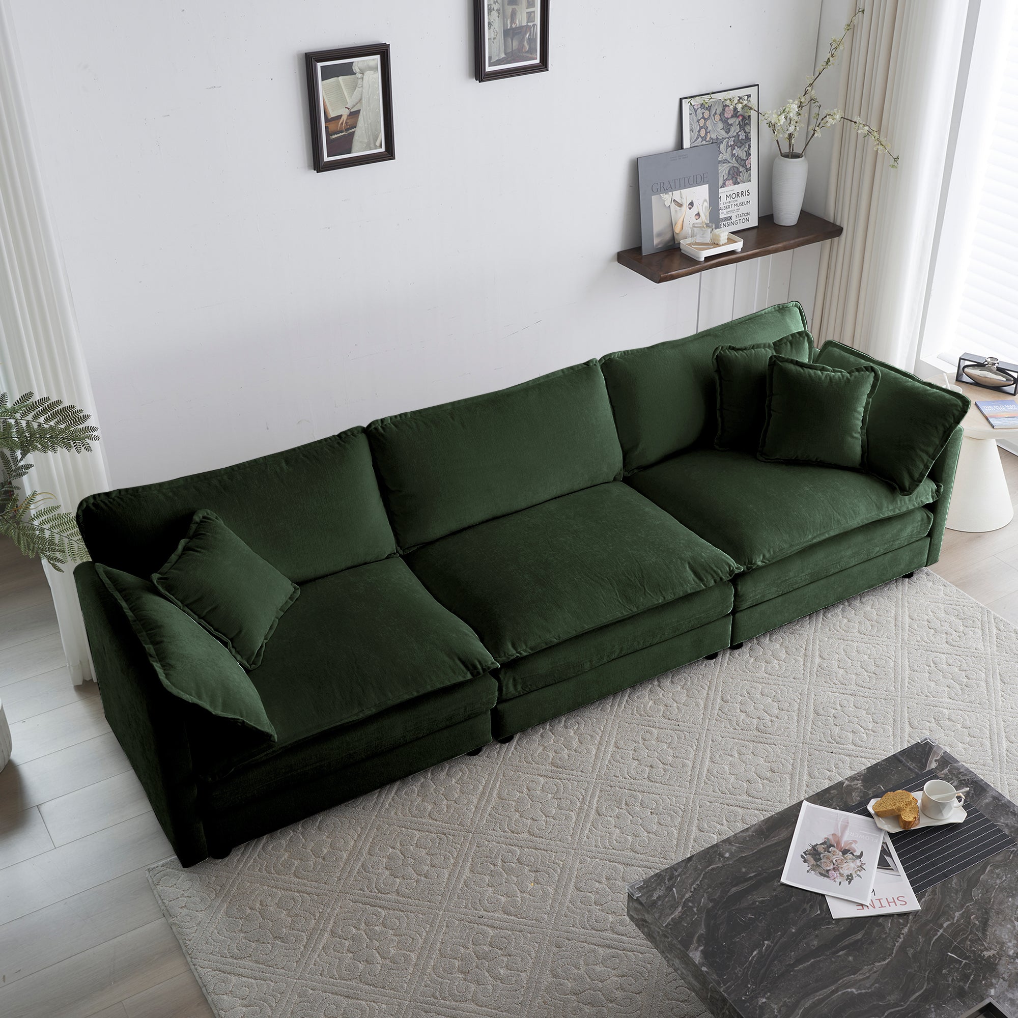 Comfortable Deep Seat Reversible Modular 6 Seater Sectional Super Soft Sofa U Shaped Sectional Couch With 3 Ottomans, 3 Toss Pillows And 2 Arm Pillows