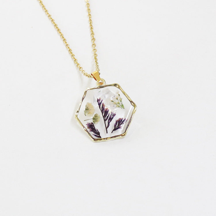 Polygon Preserved Flower Dried Flower Necklace