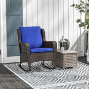 Outdoor Wicker Rocking Chair, Rattan Rocker with Cushions, Steel Frame for Patio, Garden, Backyard, Dark Blue