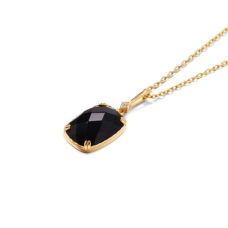 Women's Rectangular Black Agate Necklace