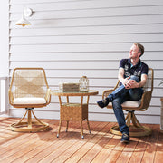 Patio Swivel Chairs Set of 2, Rattan Patio Dining Chairs with Soft Cushions for Backyard, Lawn, Porch, or Garden, Khaki