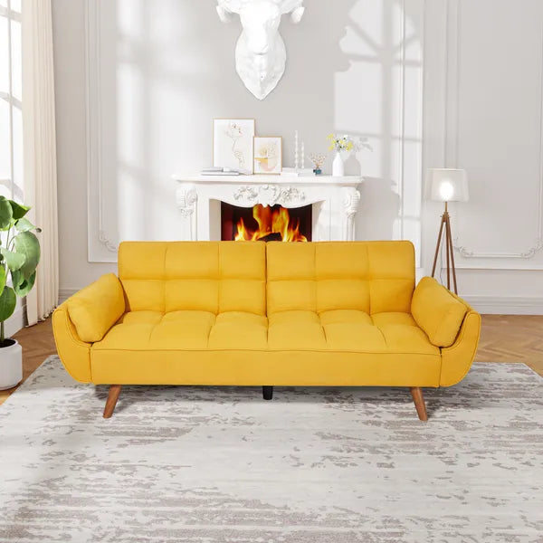 75' Flared Arm Convertible Sleeper Sofa-Yellow