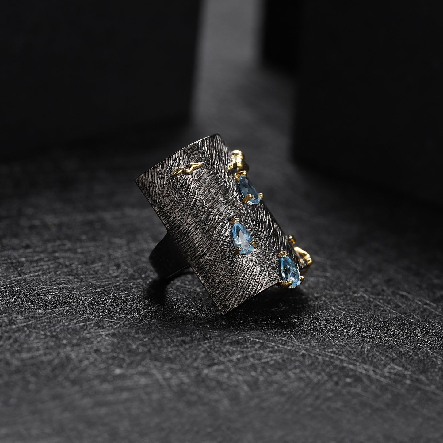 Series Blue Topaz 925 Silver Retro Style Ring