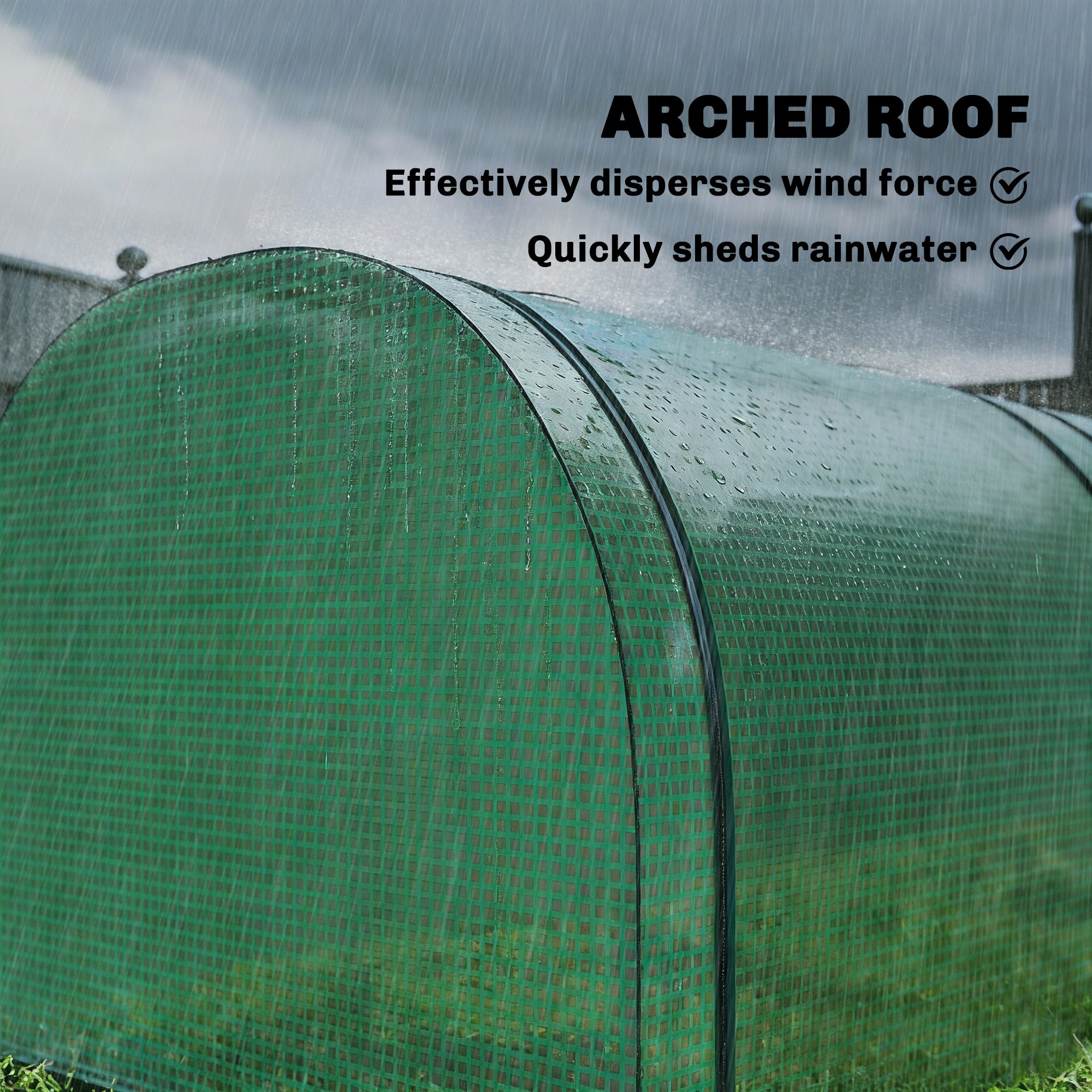 Mini Greenhouse, Portable Greenhouse with 4 Roll-Up Doors, PE Cover, 177.2" x 39.4" x 31.5", Green