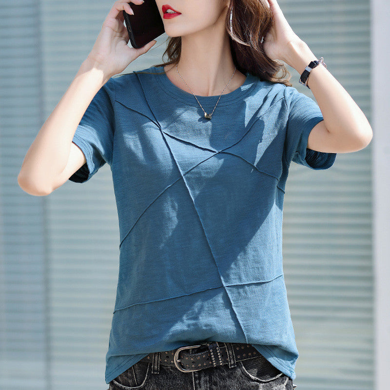 Loose Large Size Cotton Slub Cotton Short-sleeved T-shirt For Women