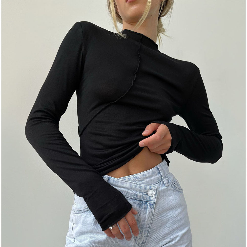 Half Turtleneck Bottoming Shirt Fashion Beveled Design Slim T-shirt