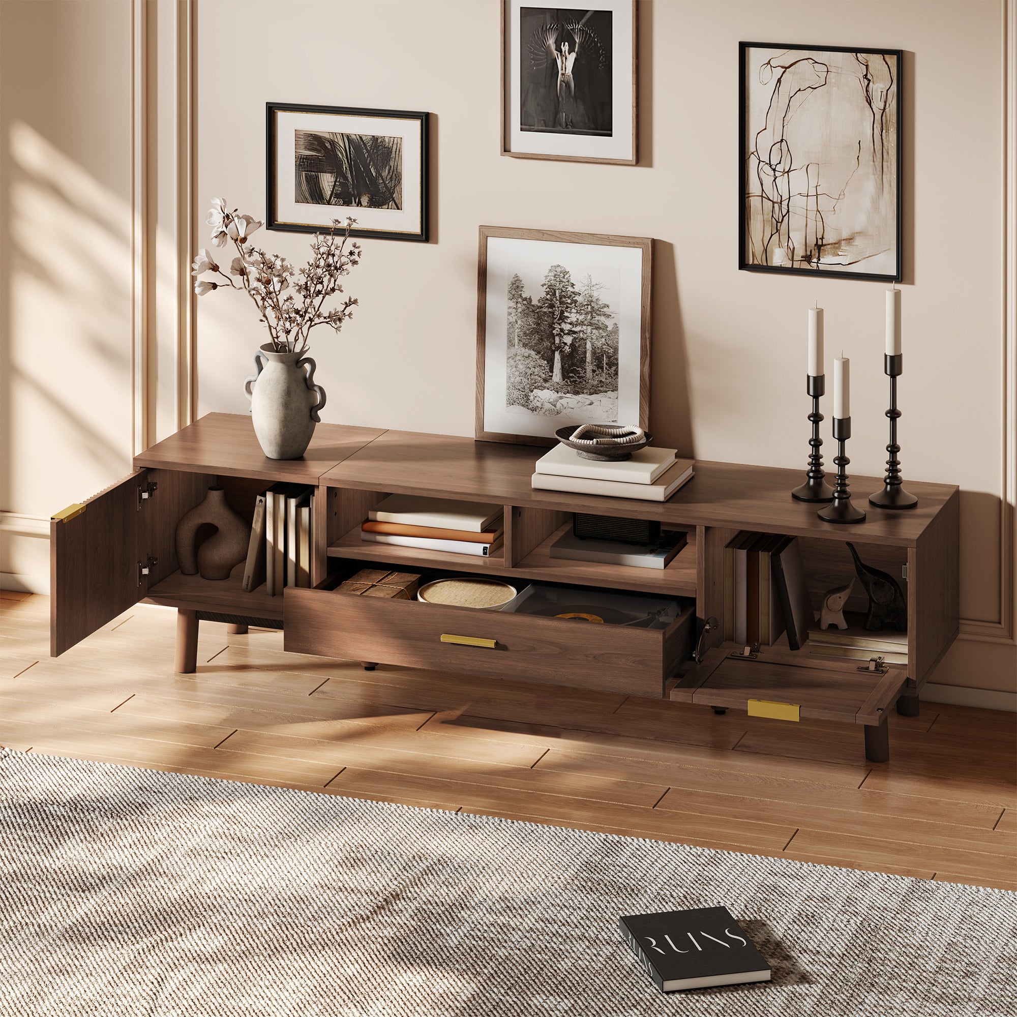 Wood Fashionable TV Stand For 75 TVs, TV Cabinet With Soft-Closing Door And Drop-Down Door Cabinet, Modern TV Consoles For Living Room, Bedroom