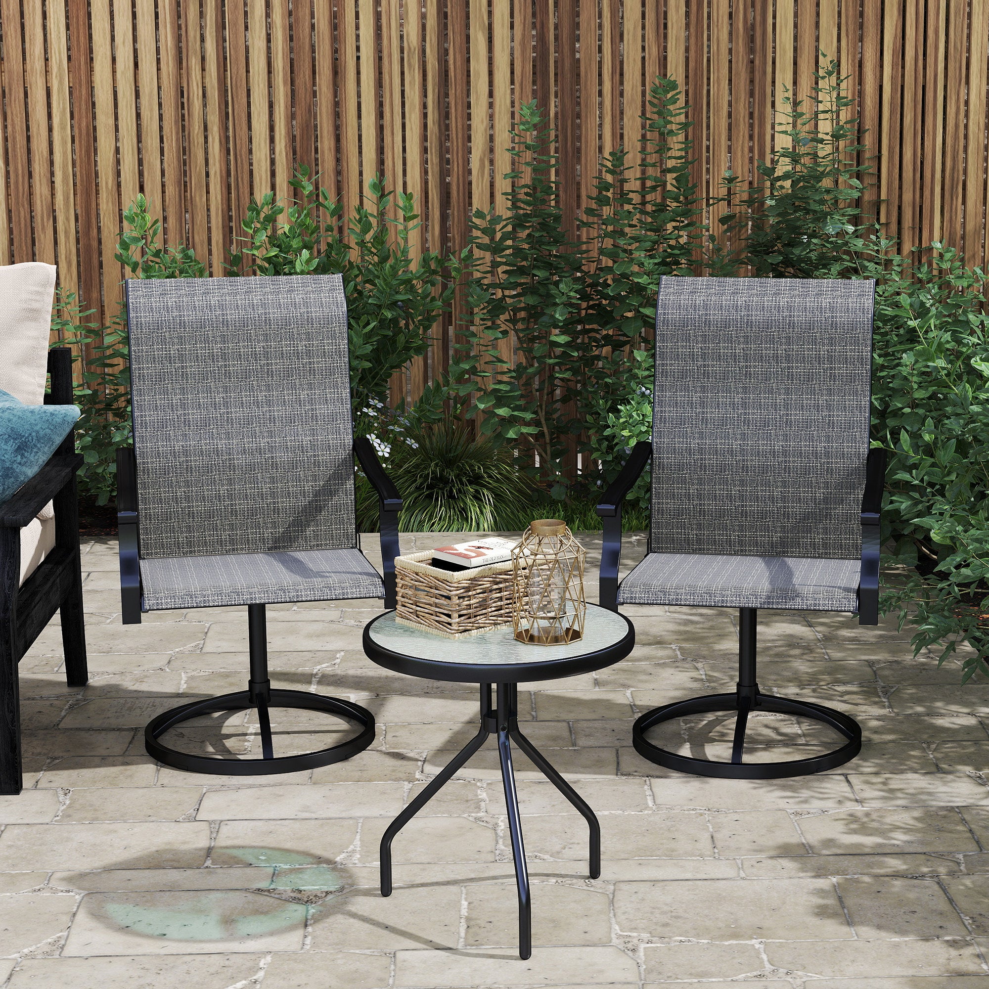 Patio Swivel Chairs Set of 2, High Back Patio Dining Chairs with All-Weather Mesh for Backyard, Lawn, Garden, Gray