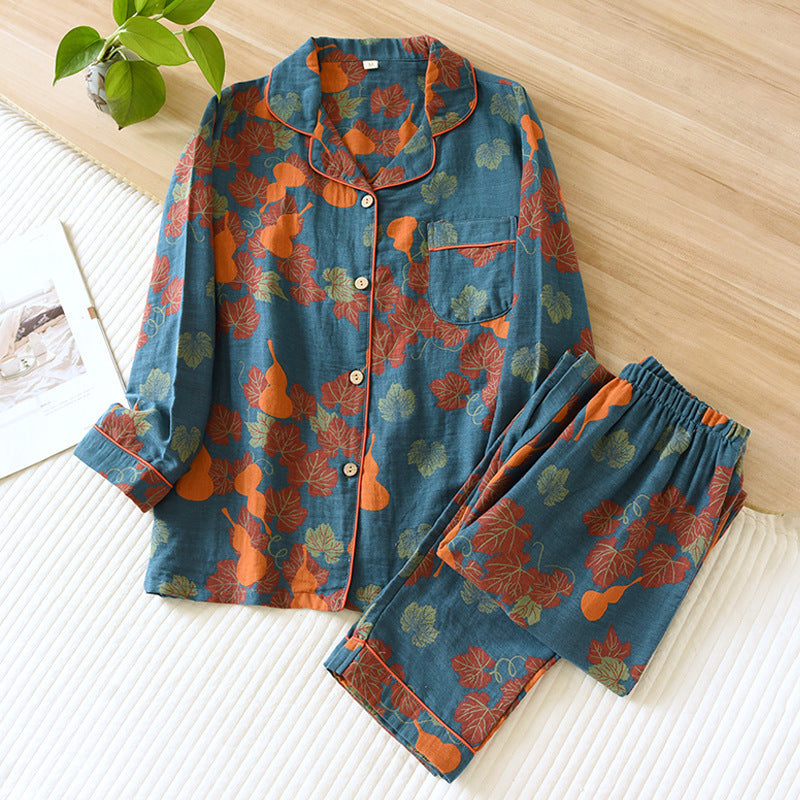 Retro Pajamas Yarn-dyed Cotton Leisure Home Wear Suit