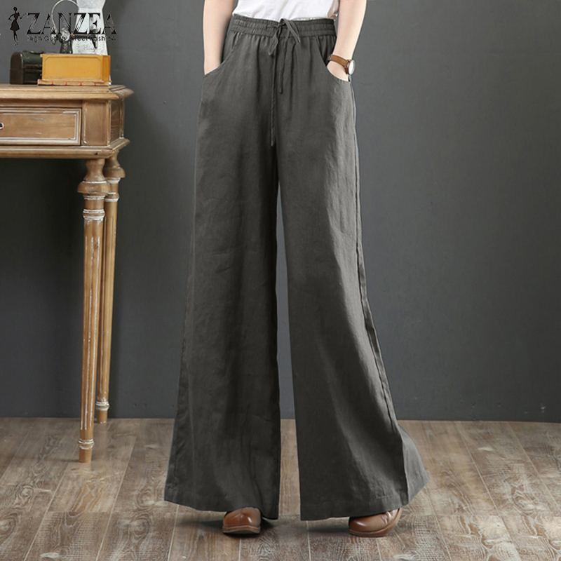 Summer Literary Cotton And Linen Women's Trousers Loose Large Size Wide-Leg Pants High-Waist Mopping Pants Straight Trousers Linen Pants