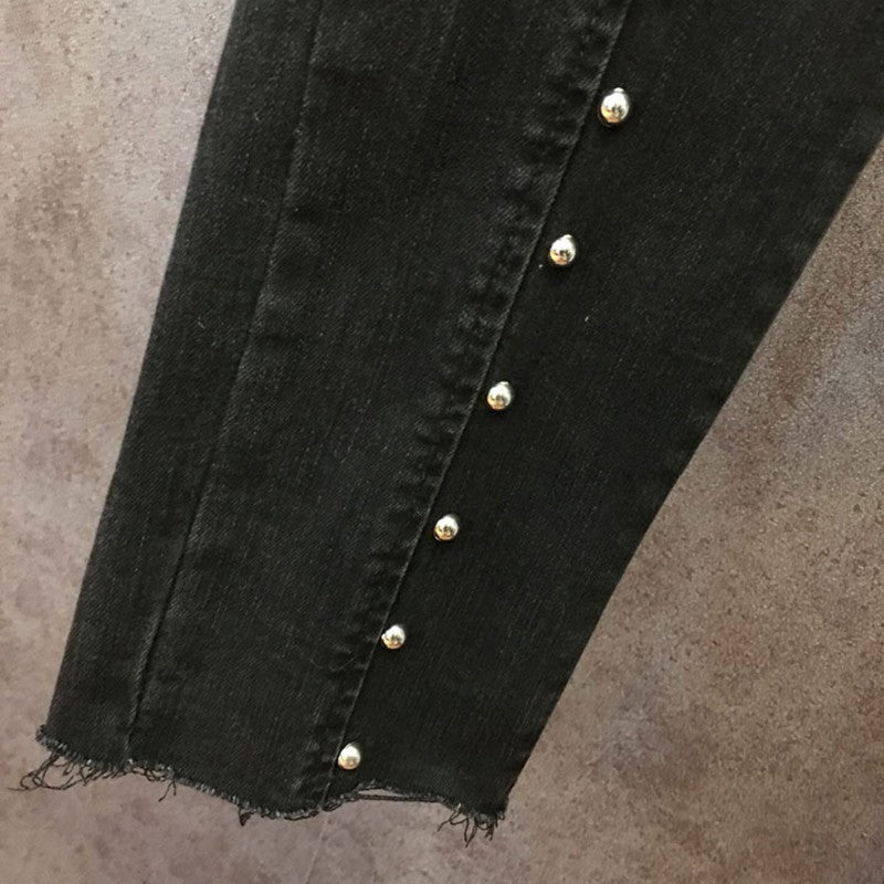 High waist heavy industry rivet jeans Leggings