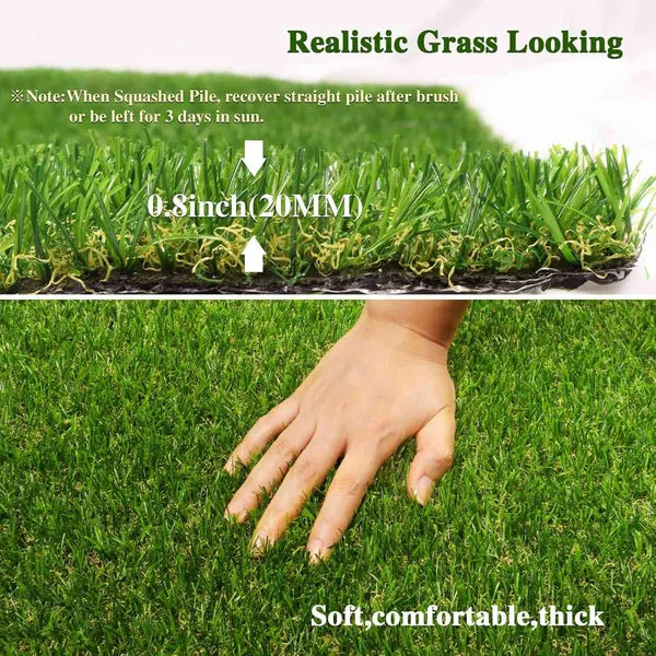 6.5ft X 15ft Artificial Turf 0.8' Mat With Drainage Holes. Fake Grass With Rubber Backing, Economical And Ideal For Indoor & Outdoor Pet Areas, Garden, Lawn, Patio & Balcony Decor