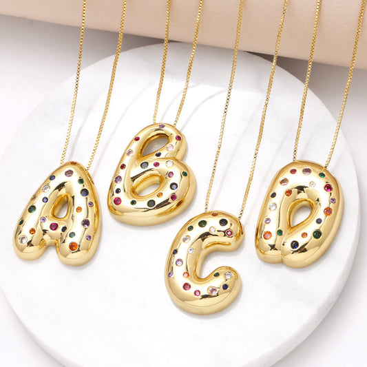 26 English Letter Necklace Gold-plated Inlaid Color