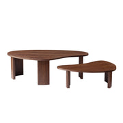2-Piece Modern Irregular Shape Coffee Table Set For Living Room,Easy Assembly Nesting Coffee Tables, End Side Tables For Living Room Office,Walnut Color