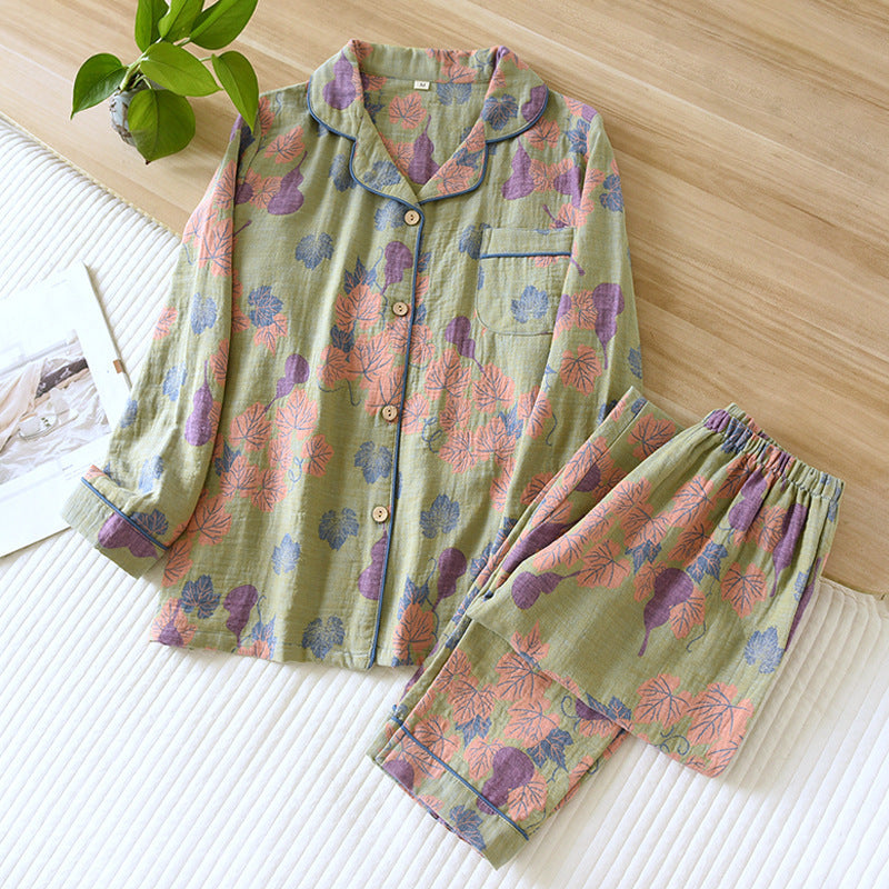 Retro Pajamas Yarn-dyed Cotton Leisure Home Wear Suit