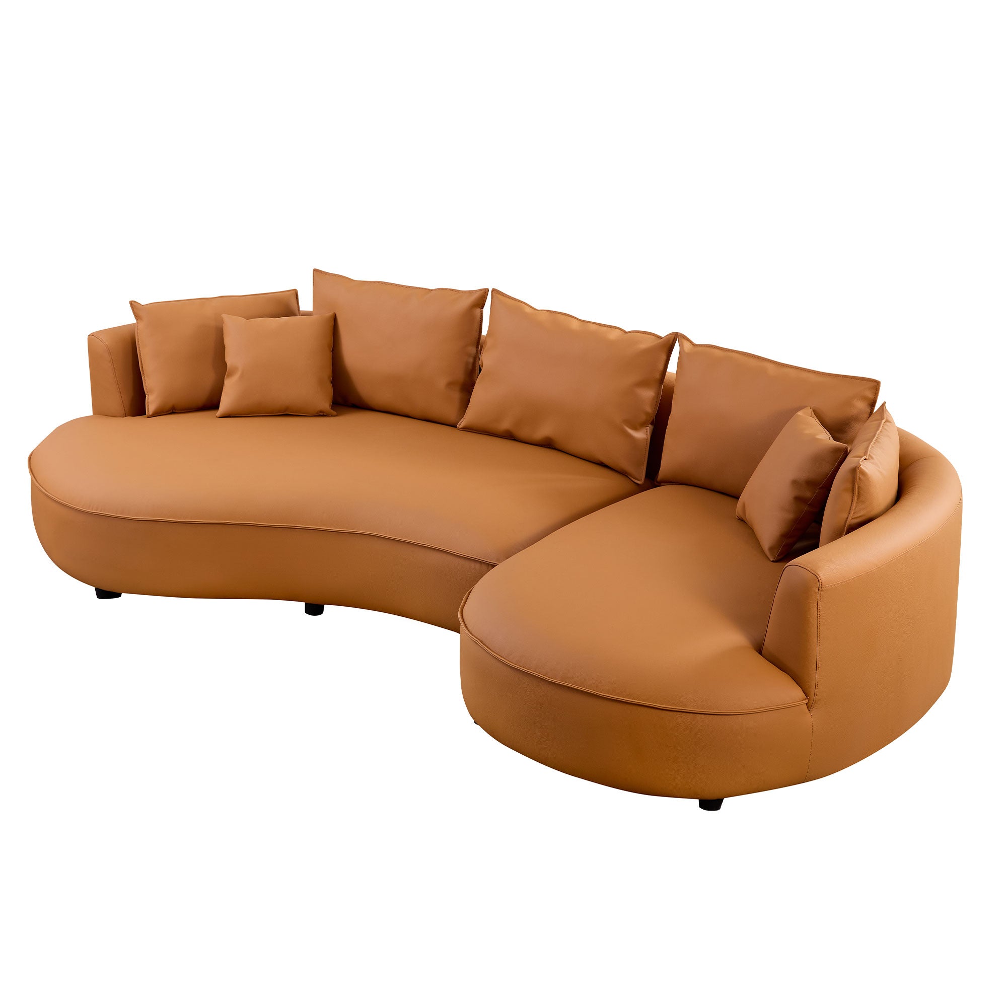 Modern Sectional Curved Sofa Couch For Living Room,Upholstered 5-Seat Sofa Couch Eco-leather Couch Set For Apartment Office,Orange