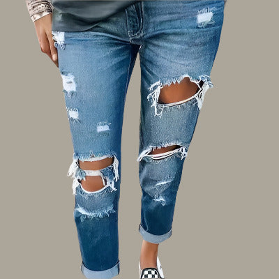 Ripped jeans personality women