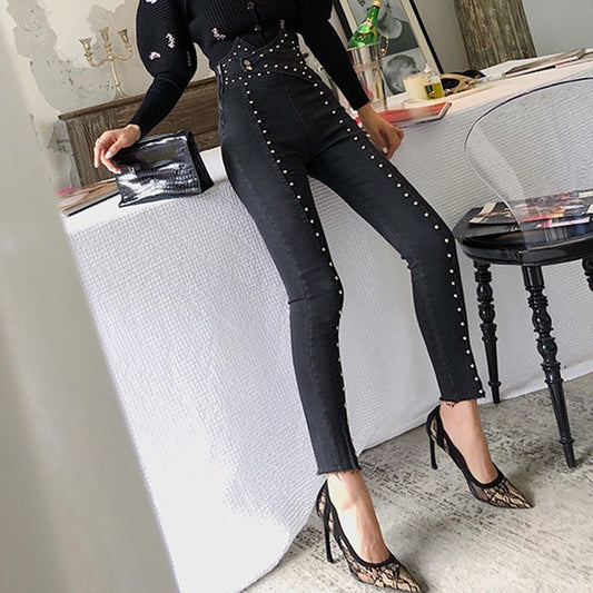 High waist heavy industry rivet jeans Leggings