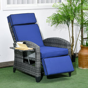 Outdoor Recliner Chair with Cushions, Reclining Patio Lounge Chair with Adjustable Footrest, Armrests, Tray Table, Blue