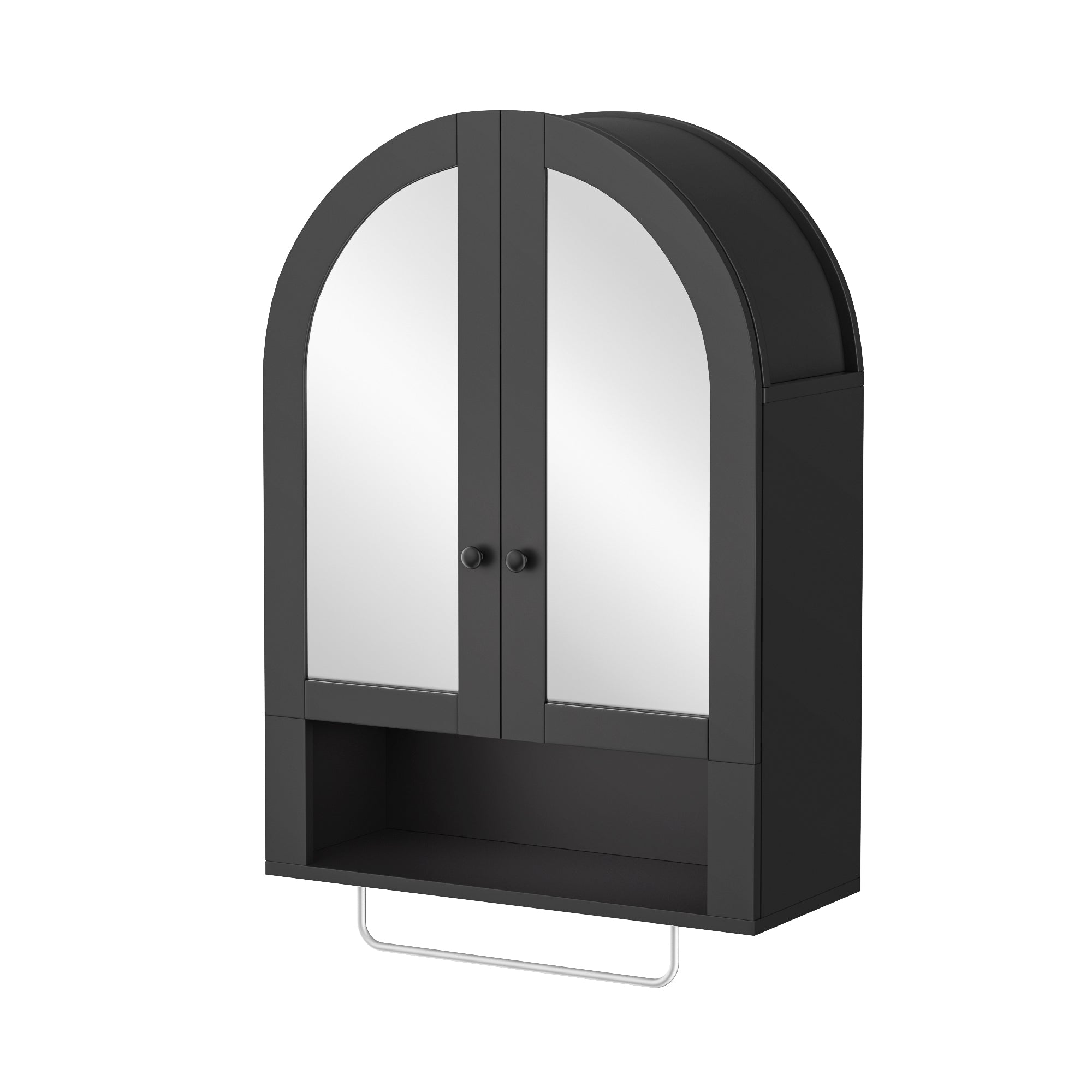 Wall Mounted Arched Cabinet With Mirrored Doors And Adjustable Shelves For Laundry Room, Bathroom, Kitchen