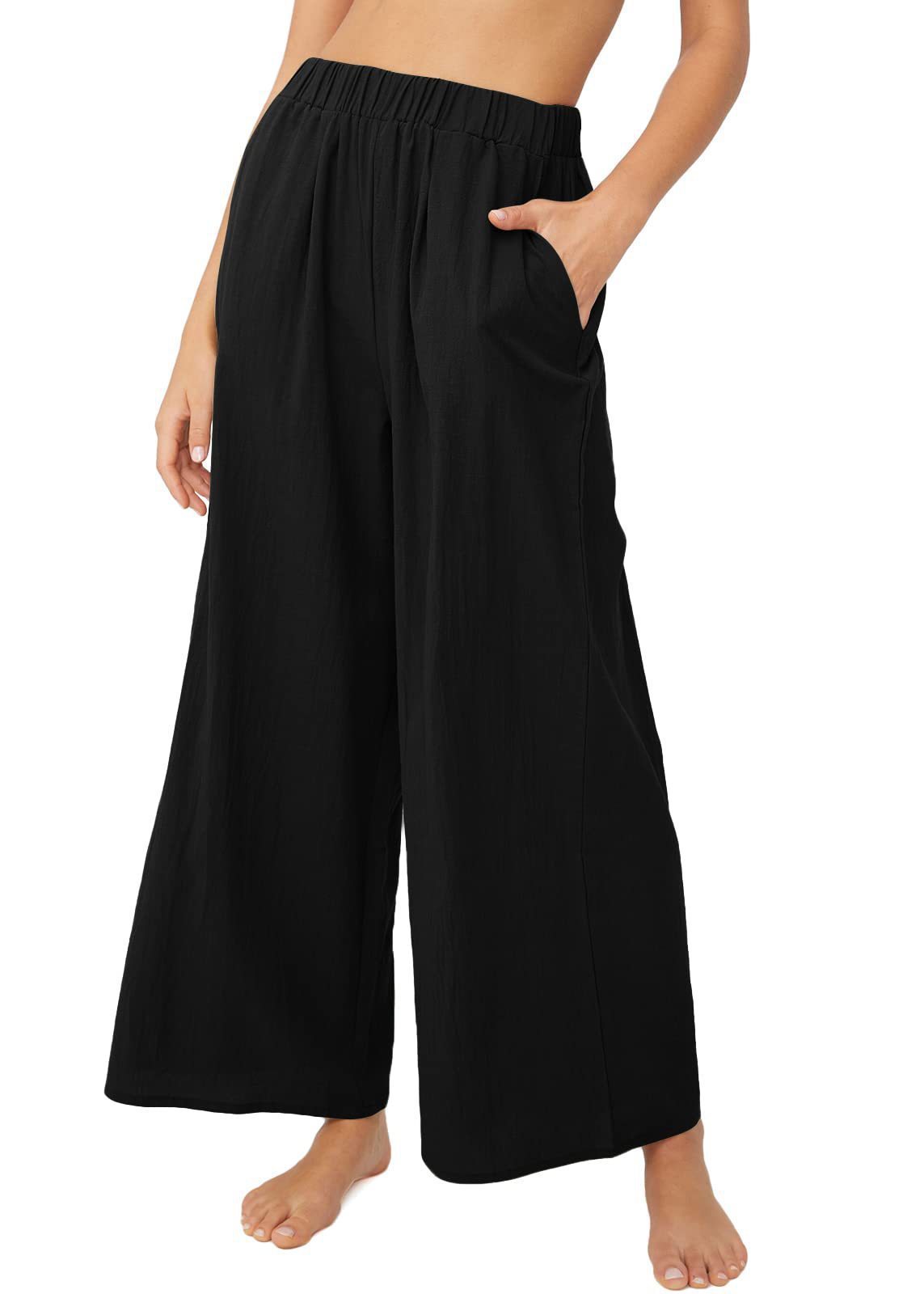 Women's Fashion Casual Solid Color High Waist Loose Wide Legs Trousers