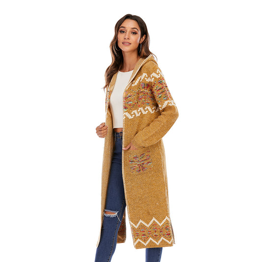 Hooded retro national cardigan