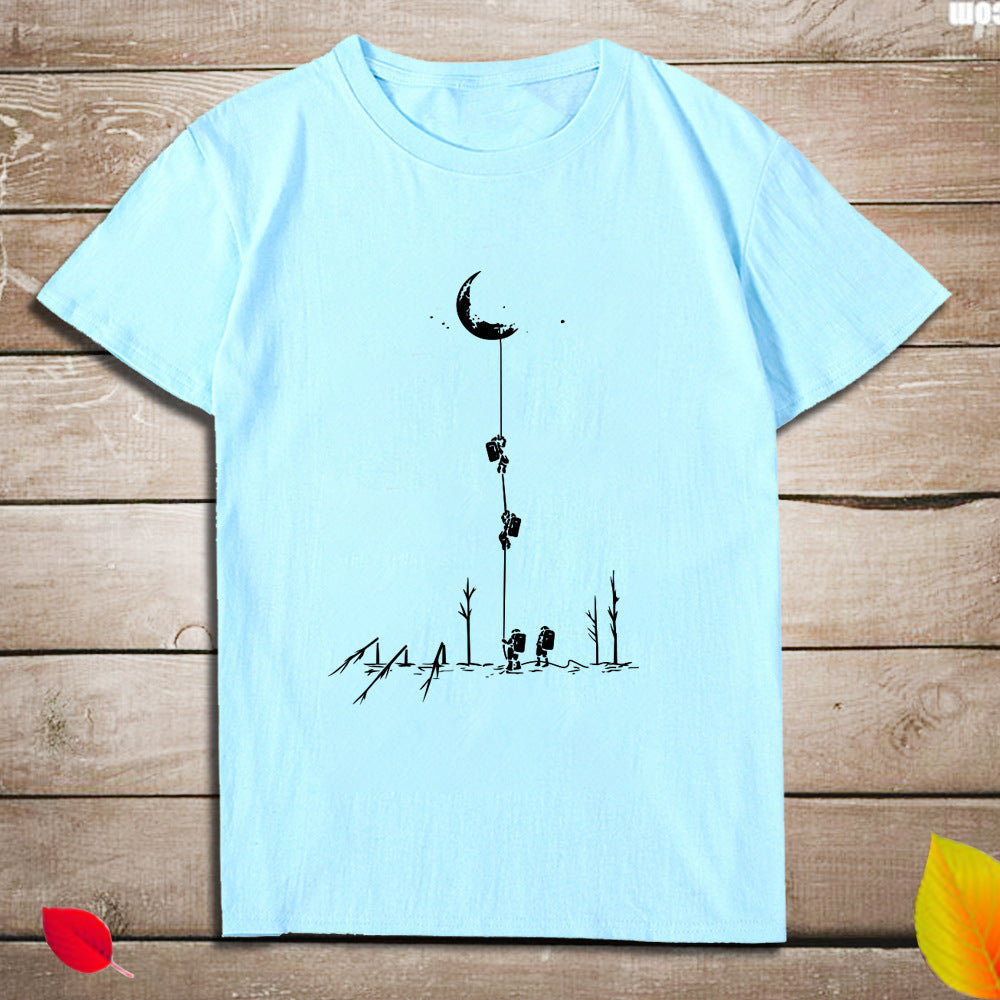 Top print moon wood fun T-shirt