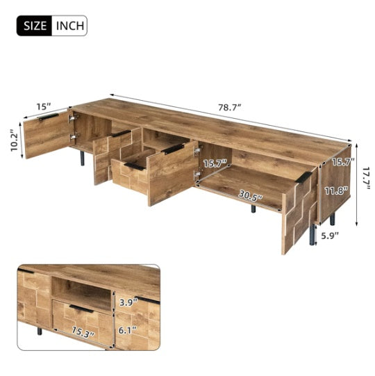 78 TV Stand For 85 75 65 Inch TV, TV Consoles For Living Room, Entertainment Center Wood TV Media With Storage