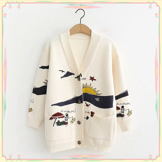 Sun printed cotton cardigan