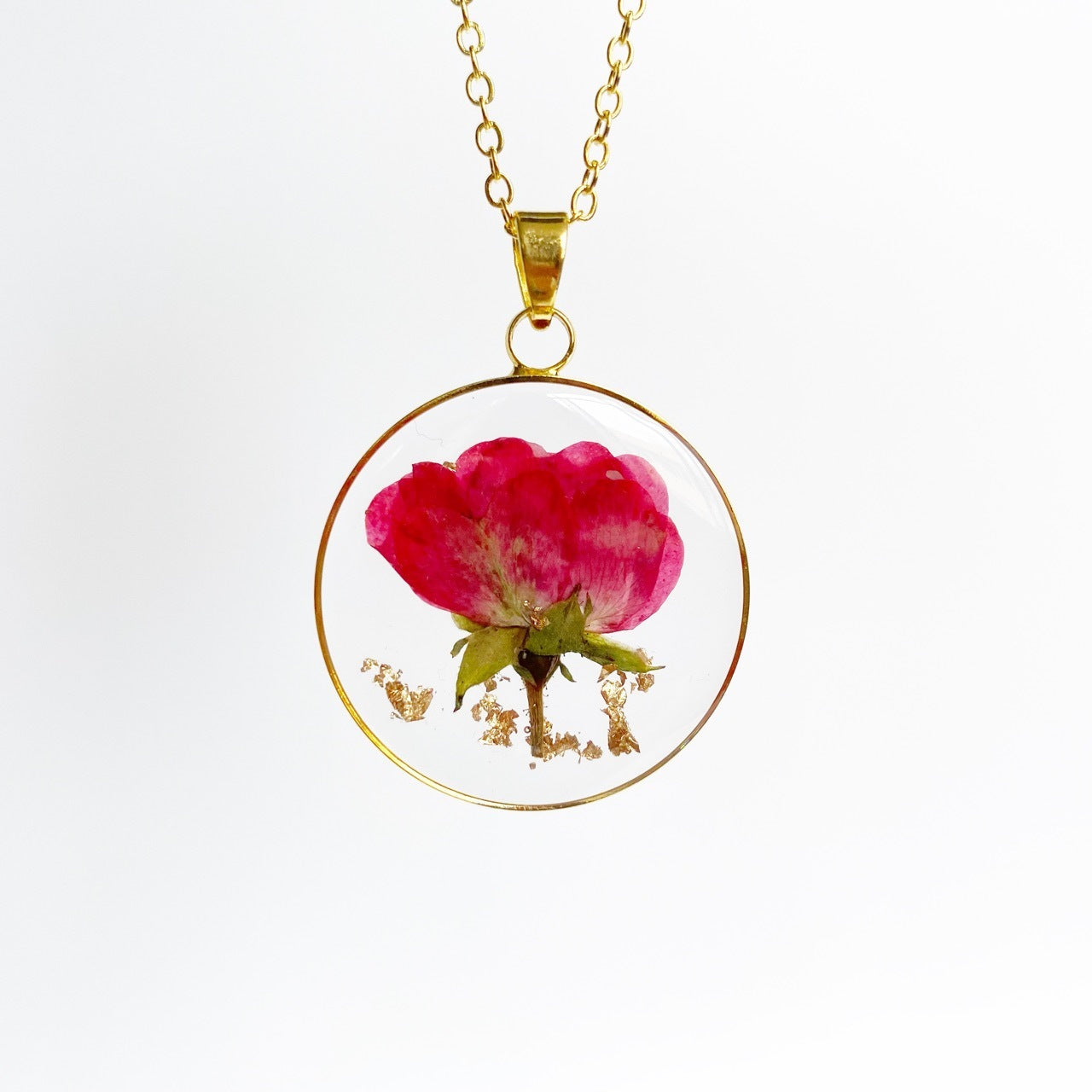 Resin Dried Flower Necklace December Flower Round Stylish Pendant