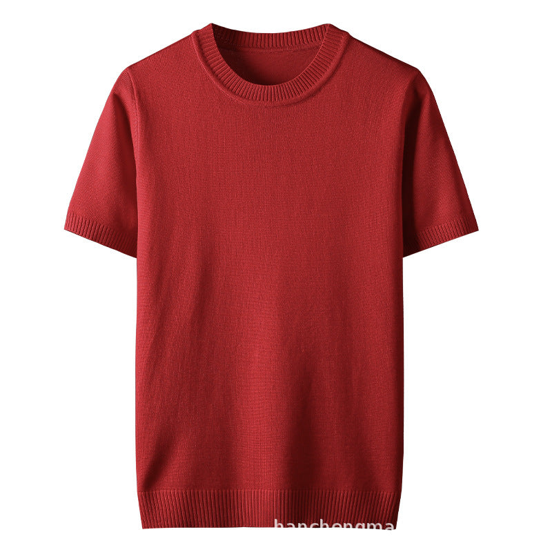 Half-sleeve Men's Short Sleeve Solid Color Thick Sweater