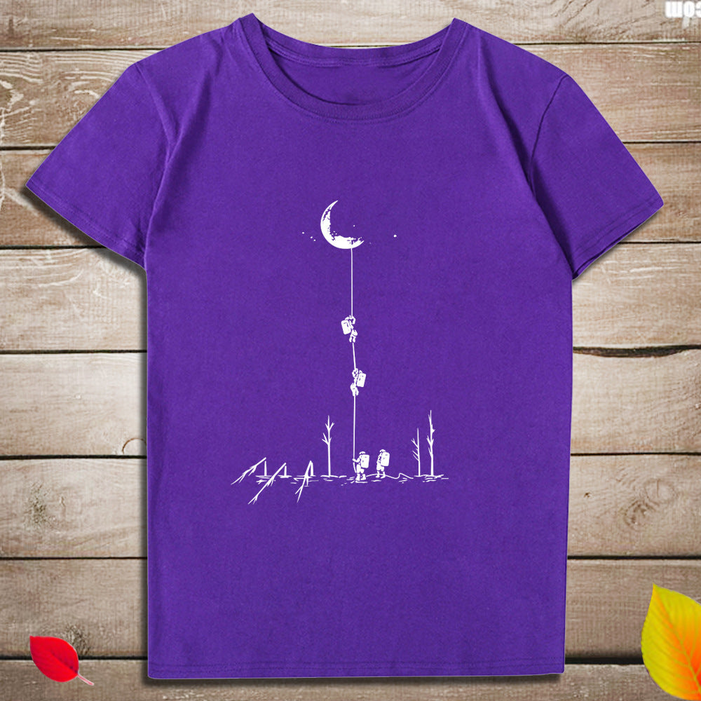 Top print moon wood fun T-shirt