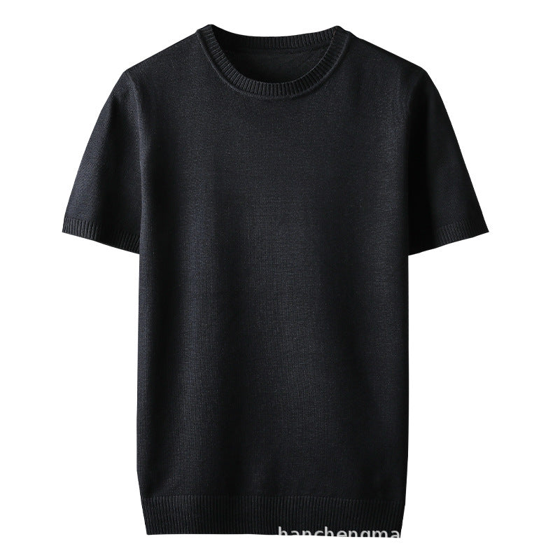 Half-sleeve Men's Short Sleeve Solid Color Thick Sweater