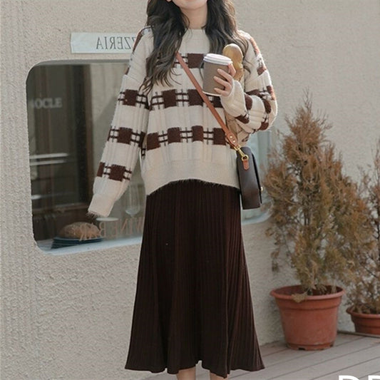 Pullover Plaid Sweater For Women Loose Outer Wear