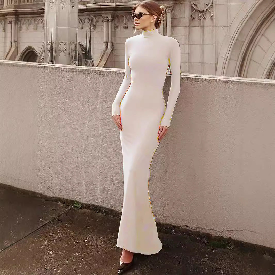 Fashion Long Sleeve Turtleneck Fishtail Slim-fit Sheath Dress