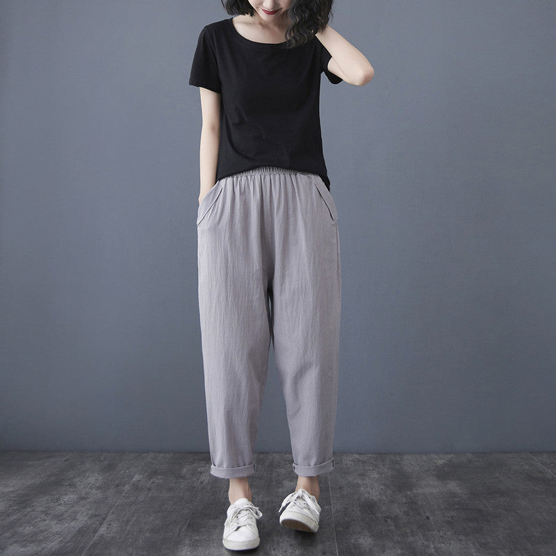 Loose Harem Casual Cotton And Linen Thin Cropped Pants