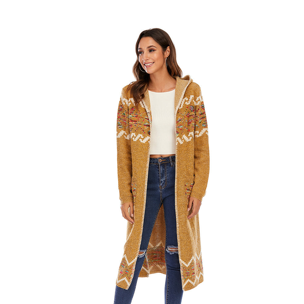 Hooded retro national cardigan