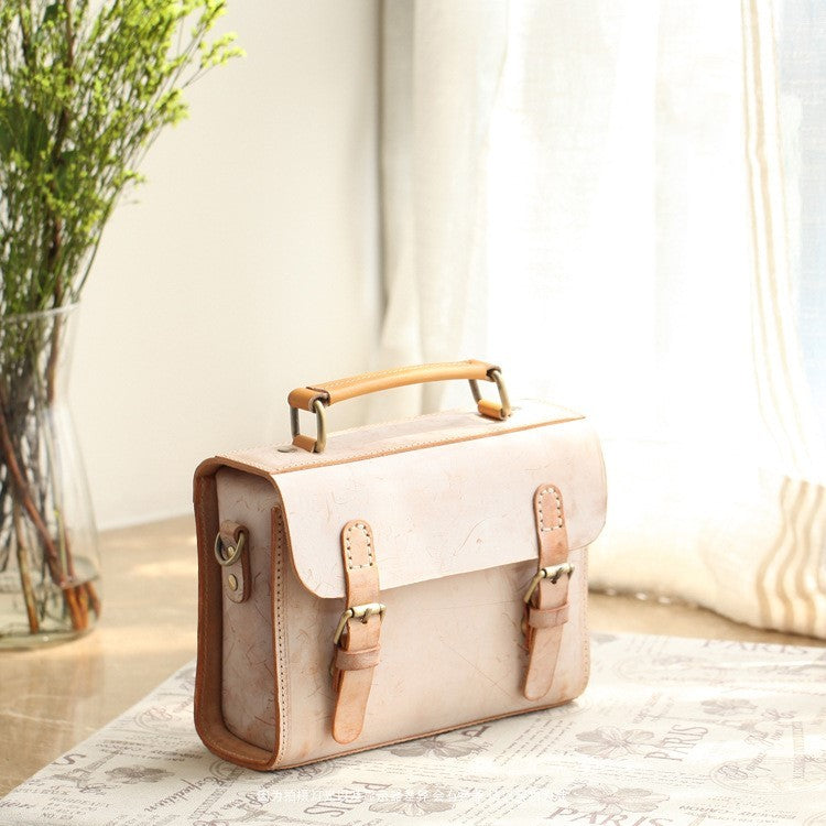 Portable Messenger Bag Cowhide Leather Retro