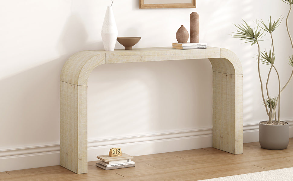 52 Wood Console Table With Curved Edge, Natural Texture, Perfect For Entryways And Living Rooms